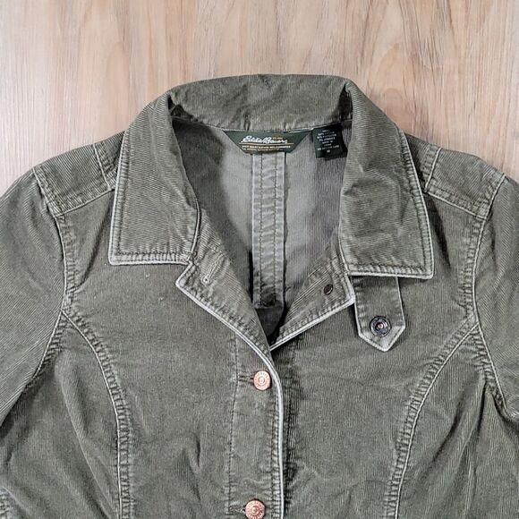 ☔️🔺️Eddie Bauer Olive Corduroy Utility Jacket Medium - Picture 3 of 9